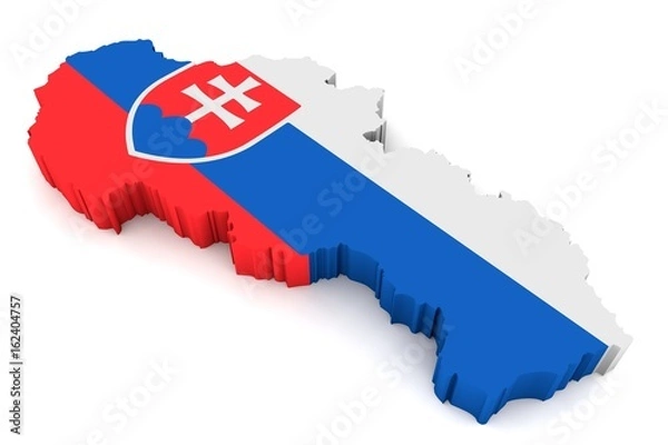 Fototapeta 3D Karte von Slowakei mit Flagge vor weißem Hintergrund