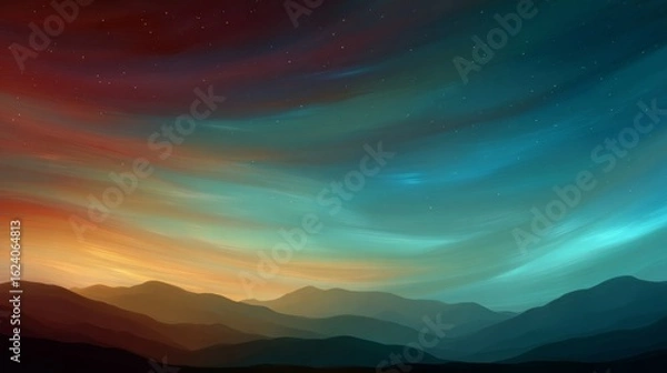 Fototapeta Enigmatic Mountain Silhouette Under a Celestial Canvas