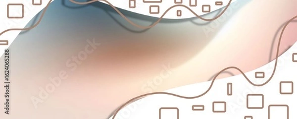 Fototapeta Abstract background with pastel waves and geometric rectangle shapes, modern and elegant design