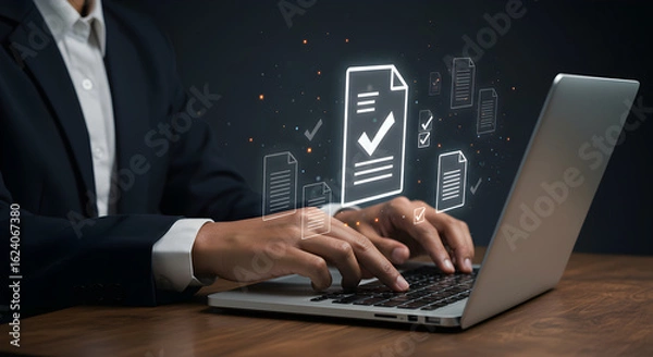 Fototapeta document, management, laptop clean simple clear high quality detailed closeup studio natural light copy space minimal modern stock photo for web for print background design template concept idea profe