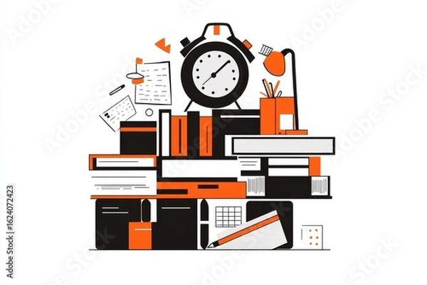 Fototapeta Overwhelmed: A Visual Representation of Desk Clutter and Time Management Challenges