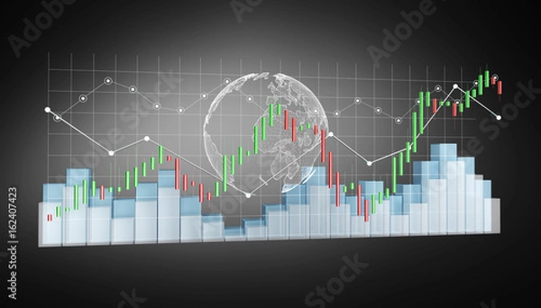 Fototapeta Digital 3D rendered stock exchange stats and charts