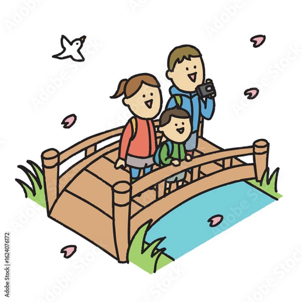 Obraz ハイキングで花見を楽しむ家族