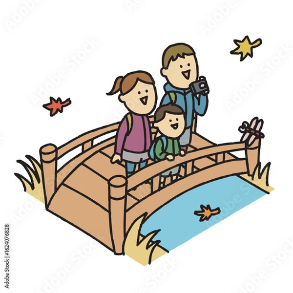 Obraz ハイキングで紅葉を楽しむ家族