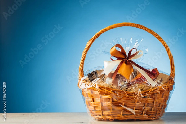 Obraz gift basket on blue background
