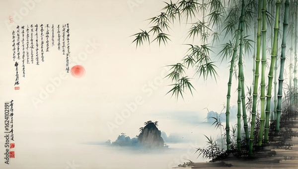 Obraz Bamboo Misty Sunset Serenity