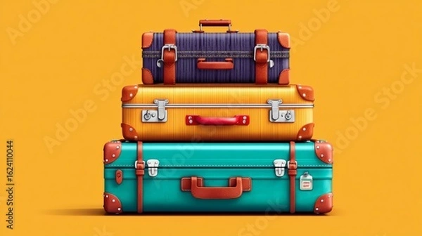 Fototapeta Bright-toned luggage set at lower side of airy airport space, expressing wanderlust and solitude Image 4K UHD