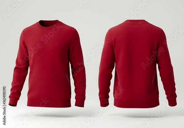 Obraz A plain red crew neck sweatshirt mockup shown from the front and back view, a blank fleece template for apparel design and branding.