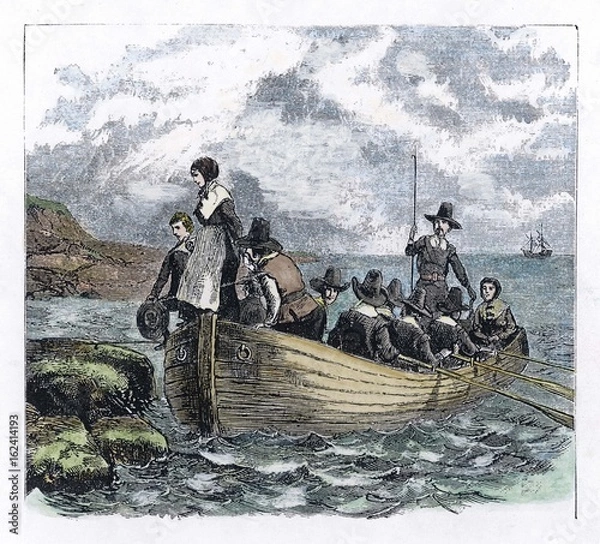 Obraz Pilgrim Fathers arrive in America.. Date: December 1620