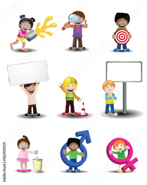 Obraz illustration of a multicultural children activity set on isolated white background