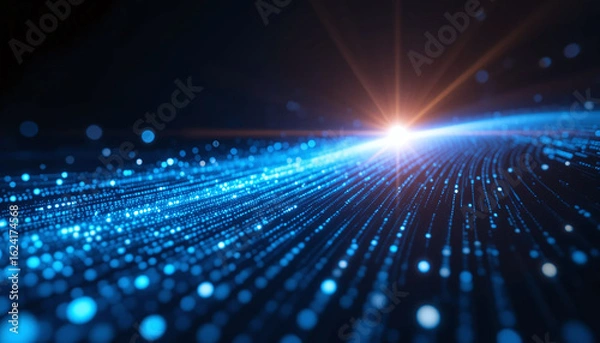 Fototapeta Horizontal Blue Binary Flow on Digital Background – Abstract Tech