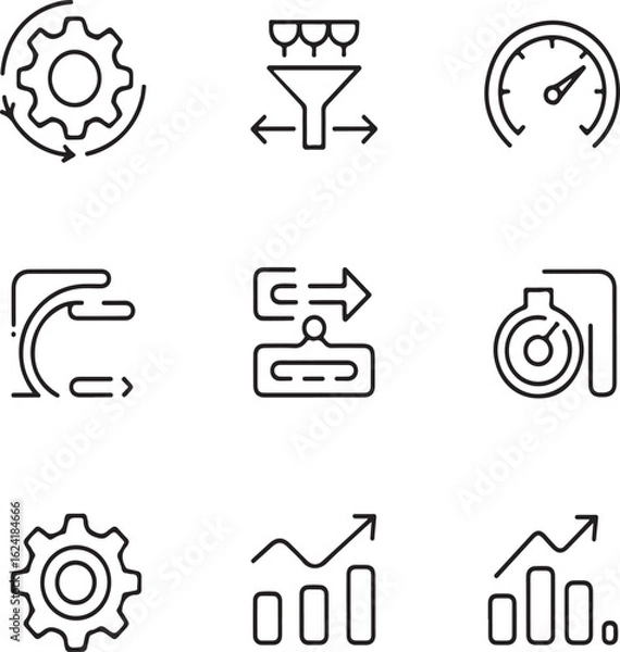 Fototapeta Process Optimization Line Icons – Workflow, Efficiency, Automation Vector Set