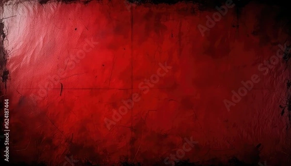 Fototapeta Deep crimson surface with textural cracks and darkened edges creates a dramatic backdrop for creative design work