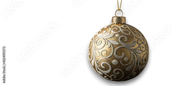 Obraz A single ornate golden oval christmas ornament with intricate swirling patterns hangs suspended against a deep black background creating a festive and elegant holiday decoration