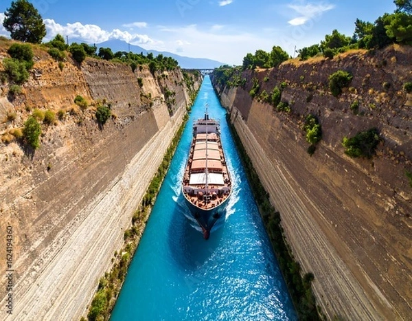 Fototapeta Cargo ship in a canal
