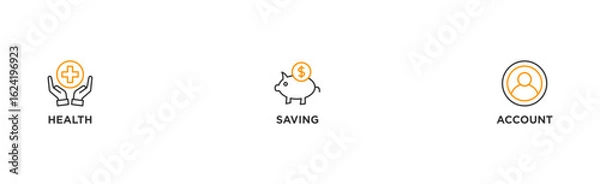 Fototapeta HSA banner web icon illustration concept for health saving account with icon of healthcare, growth, id card, and accounting