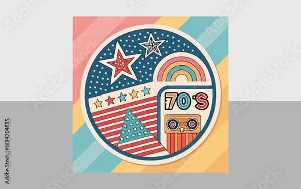 Obraz Playful Retro 70s 80s Sticker Graphics – Vibrant Vintage Aesthetic for Trendy Designs