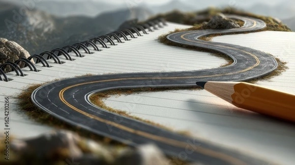 Fototapeta Surreal Roadway on a Notebook