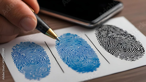 Fototapeta mobile with iris scan while digital identity patterns float around