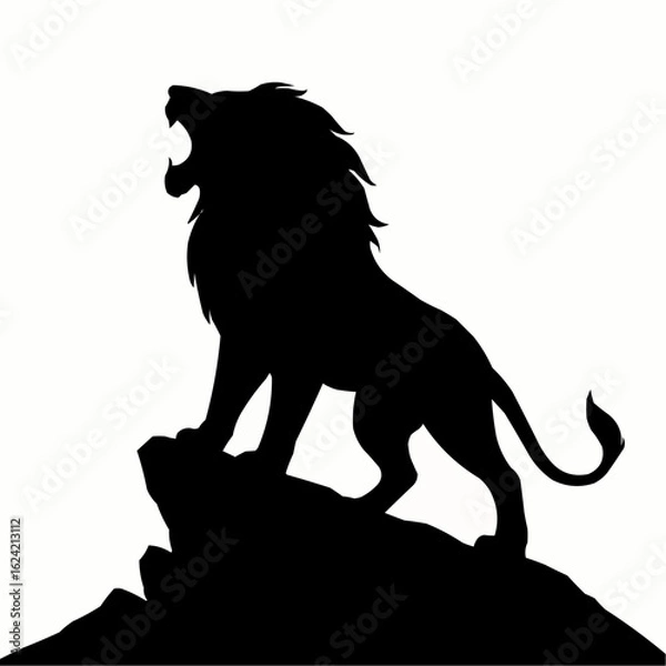 Fototapeta Vector silhouette illustration of a wild lion predator, a black and white cat animal symbol