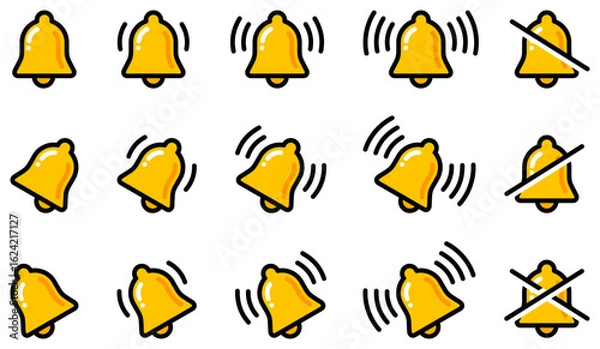 Fototapeta 様々な形のベル・鐘・アラームのベクターイラストセット