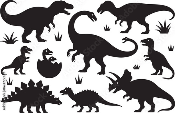 Obraz Collection of dinosaur silhouettes in various poses and species
