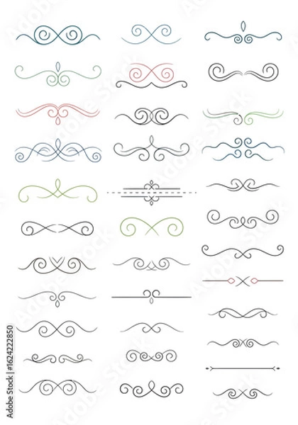Obraz A collection of decorative ornamental dividers and flourishes in various elegant styles and subtle color palettes.