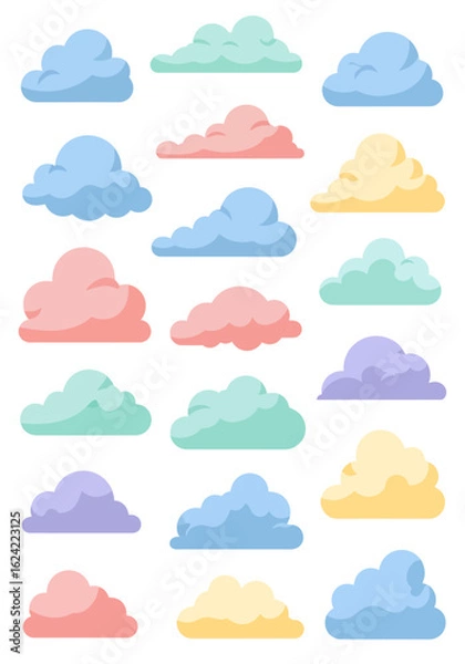 Obraz Collection of colorful cartoon clouds in various pastel shades.