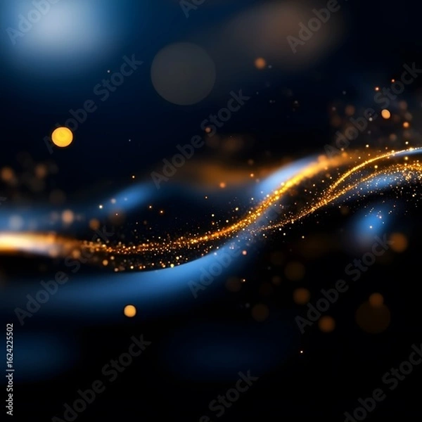 Fototapeta Abstract Blue and Gold Light Trails with Bokeh Effect on Dark Ba