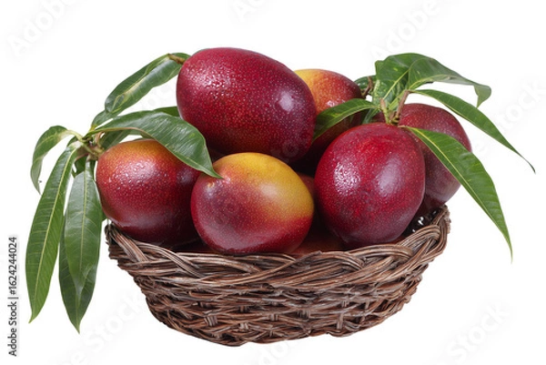 Fototapeta  A many ripe mangoes in a basket, isolated on transparent background.