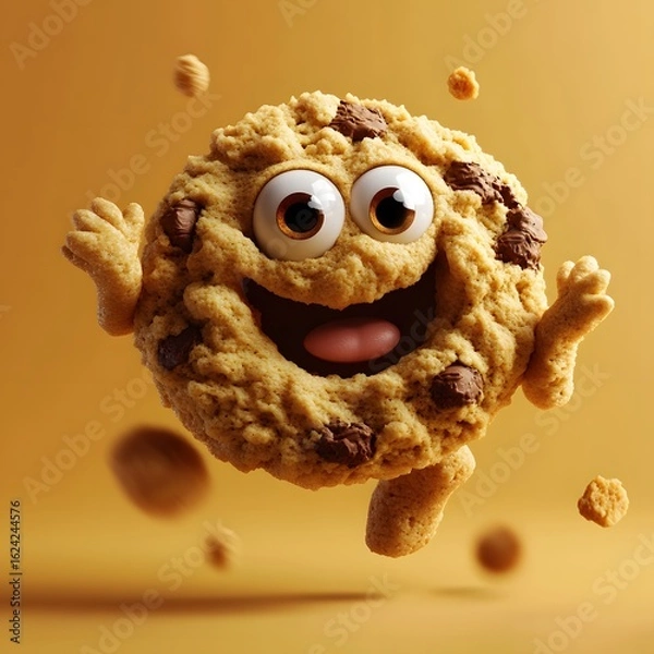 Obraz Animated Cookie Character with Arms, Legs, and a Wide, Joyful Sm