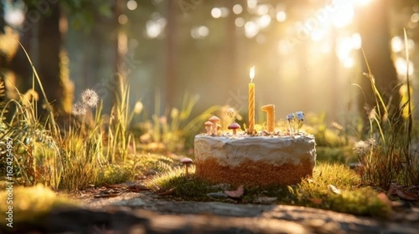 Obraz Whimsical Forest Birthday Cake Scene