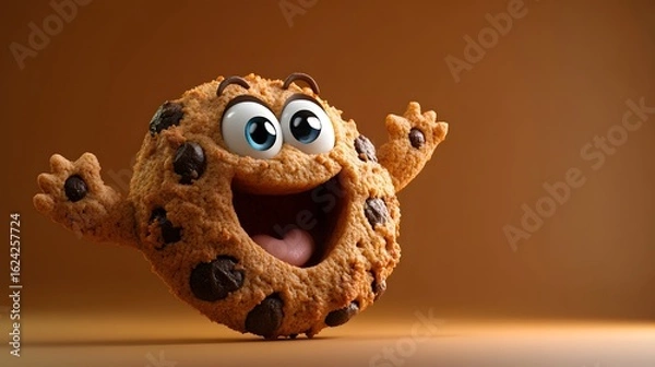 Obraz Cheerful Chocolate Chip Cookie Character with Expressive Eyes an