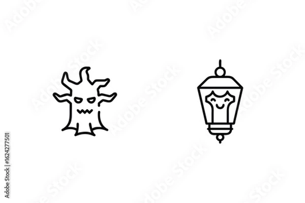 Fototapeta Spooky tree and happy lantern icons halloween haunted