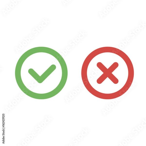 Fototapeta Check mark green and red line icons. Vector illustration
