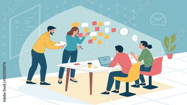 Fototapeta Teamwork and collaboration: Diverse team brainstorming and planning, perfect for landing pages, presentations, and marketing materials.