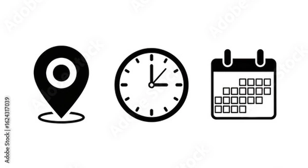 Fototapeta Location Time Date Icons Minimalist Design