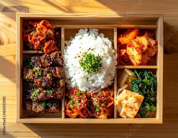 Fototapeta Korean Bento Box with Neatly Arranged Side Dishes