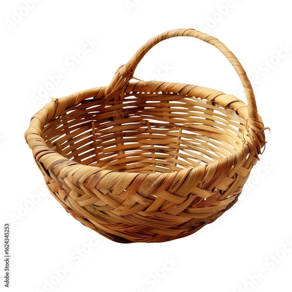 Fototapeta A small, round wicker basket with a handle