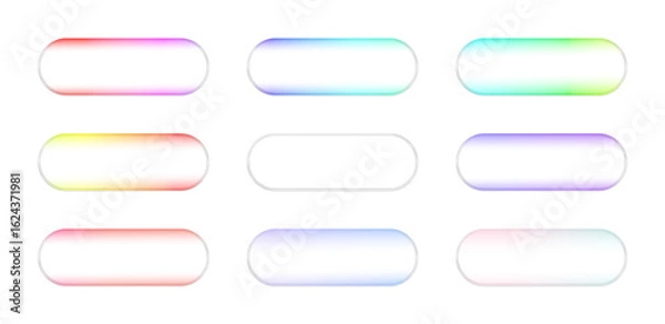 Obraz グラデーション入りの角丸長方形の立体的な硝子風ボタン　フレーム　セット　png