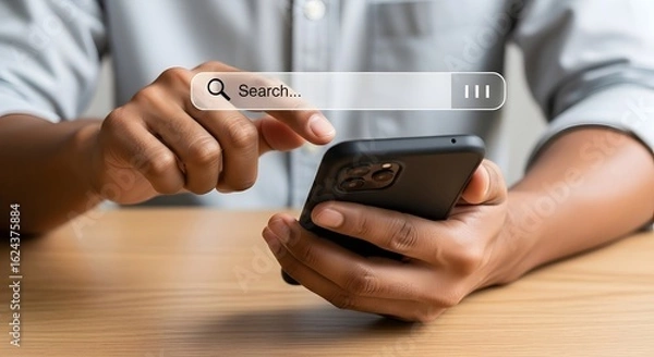 Fototapeta Searching online on mobile phone concept using search bar for information and communication