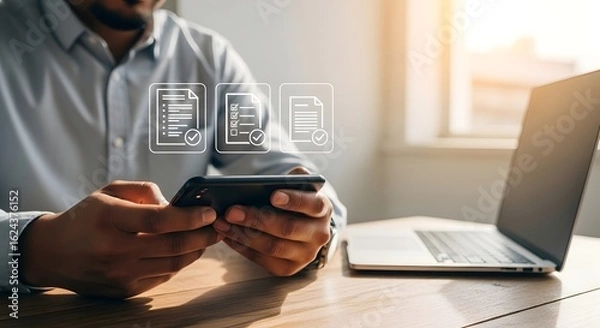 Fototapeta Streamline document approval workflow with mobile apps and digital document management system