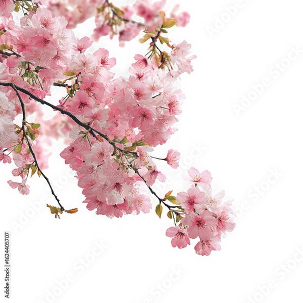 Obraz Pink cherry tree blossom on white background