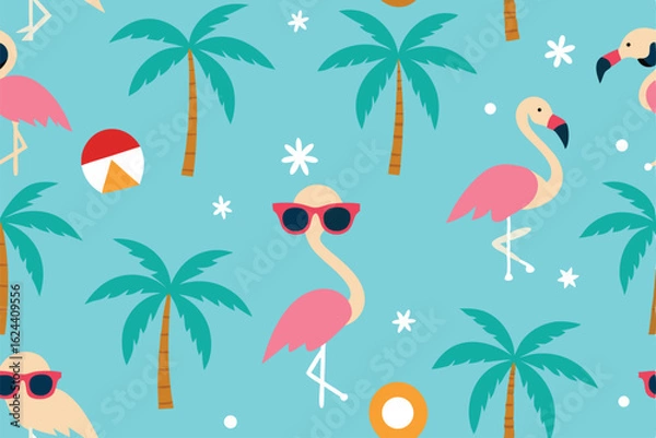 Fototapeta tropical christmas pattern with flamingos  palm t (1).eps