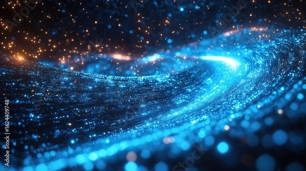 Obraz Abstract Glowing Particle Swirl with Bokeh Lights Background Illustration
