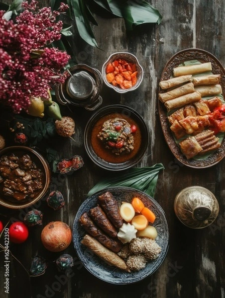 Fototapeta Indonesian Culinary Delights: A Sumptuous Feast of Traditional Dishes and Flavors
