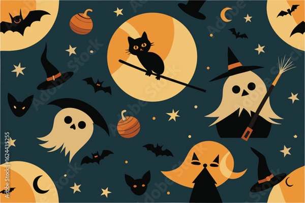 Obraz editable vector halloween pattern set with spooky (1).eps