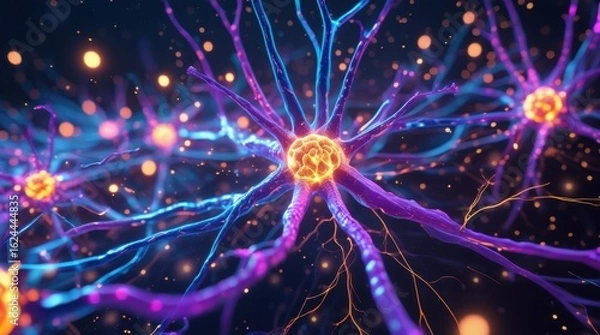 Fototapeta Neural Network Activity with Glowing Brain Connections, High-Resolution Concept Art	
