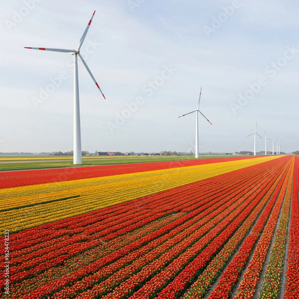 Fototapeta Netherlands Tulip Fields Aerial View: A Blooming Investment Opportunity in Spring.