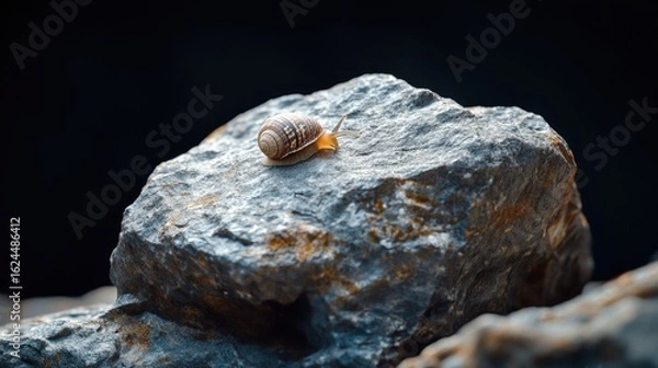 Obraz Snail on a Rock in a Natural Setting with Shadows